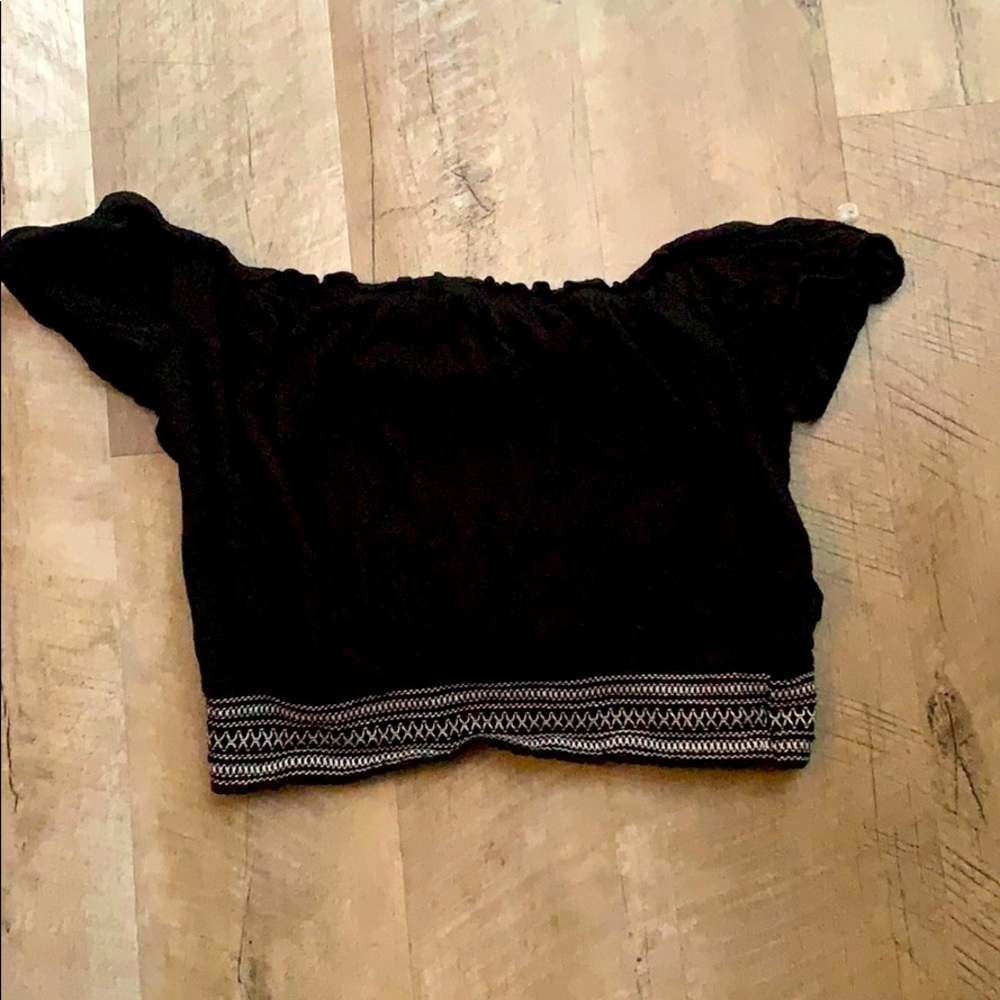 black and white cropped off the shoulder top